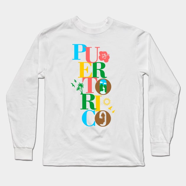 Puerto Rico Boricua Symbols Tropical Colors Long Sleeve T-Shirt by bydarling